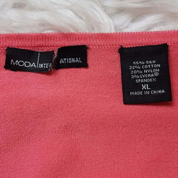 MODA INTERNATIONAL Woman's FushaPink Silk Carnigan Sweater XL - Picture 6 of 10